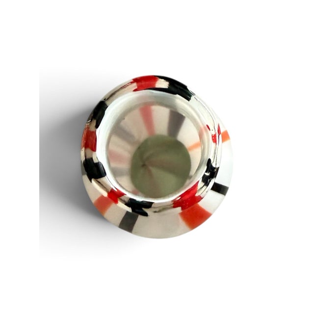 Late 20th Century Vintage MayRich Company Handcrafted Art Glass Vase Red Black & White Ribbon For Sale - Image 5 of 6