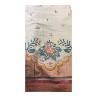 Vintage Country Fair Border Print Fabric Peachy Pink/ Blue For Sale