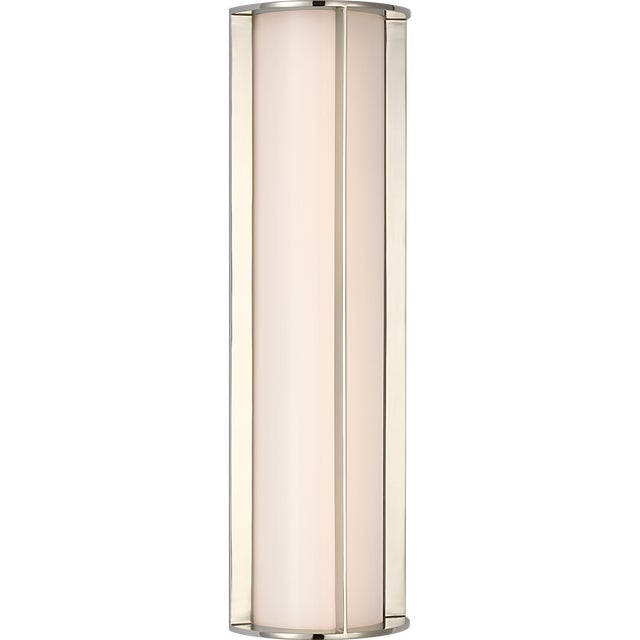 Visual Comfort Barbara Barry for Visual Comfort Signature Phinn 18" Linear Bath Sconce in Polished Nickel with White Glass For Sale - Image 4 of 10