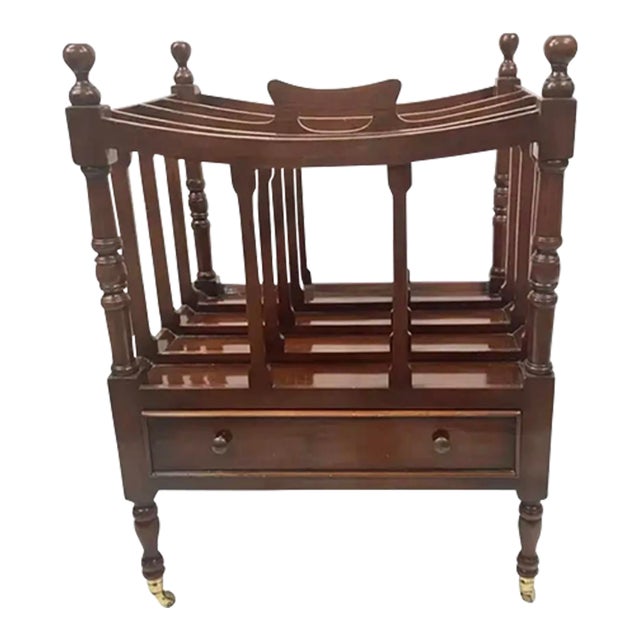 Mahogany English Regency Style Canterbury Magazine Rack on Brass Casters For Sale