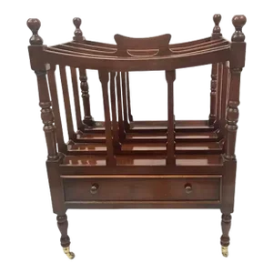 Mahogany English Regency Style Canterbury Magazine Rack on Brass Casters