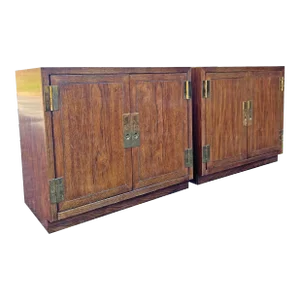 Pair Henredon Scene 1 One Campaign Style Nightstands or Brass Hardware