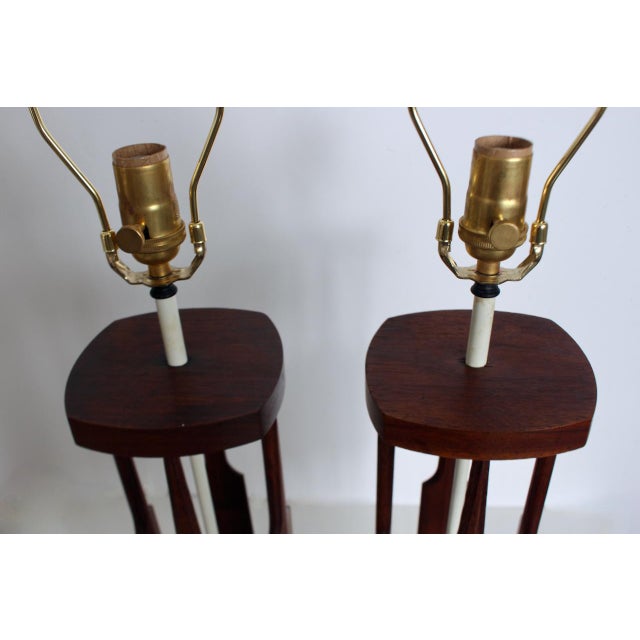 Tall Tony Paul for Westwood Walnut & White "Catkin" Table Lamps, 1950s - A Pair For Sale - Image 12 of 17