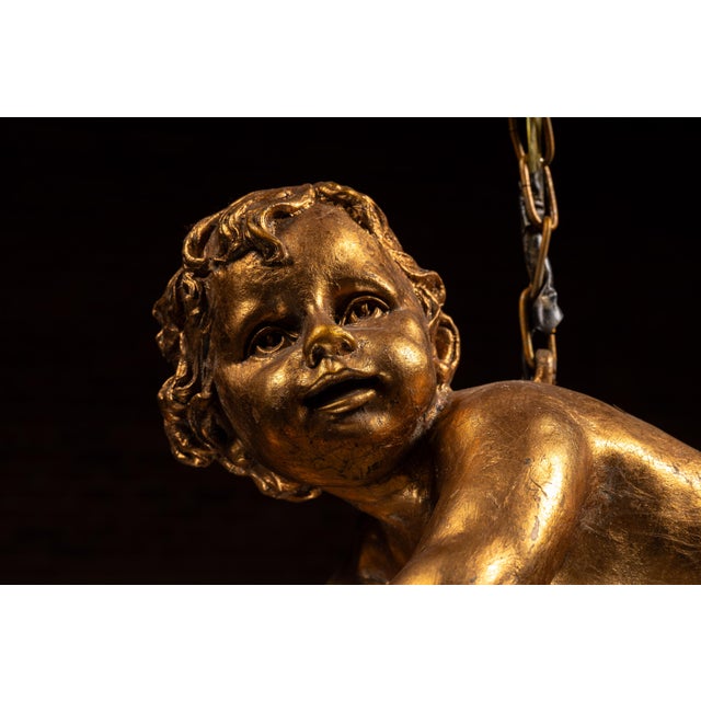 Gold Vintage Gilt Paint Figural Cherub Hanging Light For Sale - Image 8 of 9