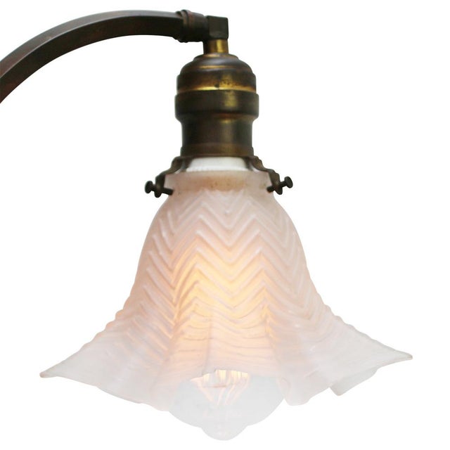 1920s Art Nouveau French Brass & Frosted Glass Desk Light For Sale - Image 5 of 8