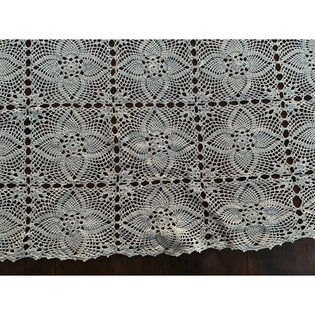 Ivory Vintage Handmade Crochet Lace Tablecloth - 56” × 82" For Sale - Image 8 of 10