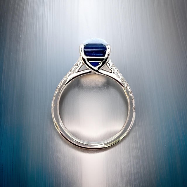 Natural Sapphire Diamond Ring 14k W Gold 3.18 TCW Certified, , Size 7 For Sale - Image 11 of 18
