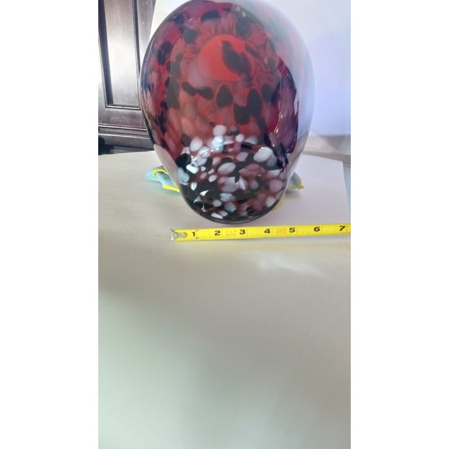 Art Deco Watra Art Glass Vase Ruby Red & Black Speckled Mottled Bulb Shape Label For Sale - Image 3 of 8