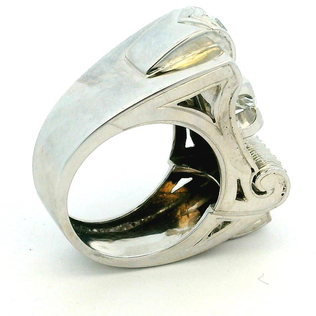 Art Deco Vintage Platinum Diamond Cocktail Ring, 3 Carats Total, 1940s, Size 6.5 For Sale - Image 3 of 17