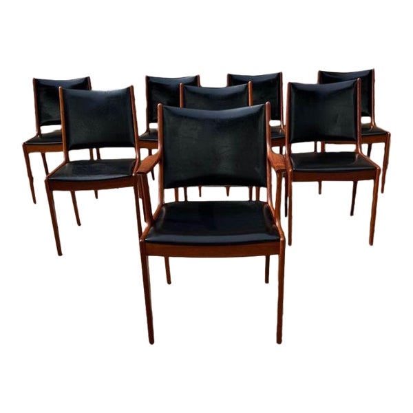 Mid 20th Century Set of Eight Mid Century Black Vinyl Dining