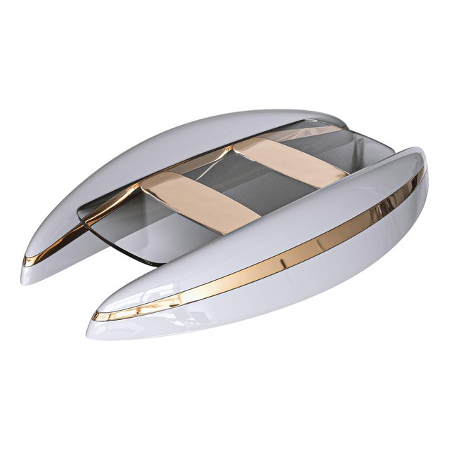 "Pera" Coffee Table With Stainless Steel and Bronze Details For Sale