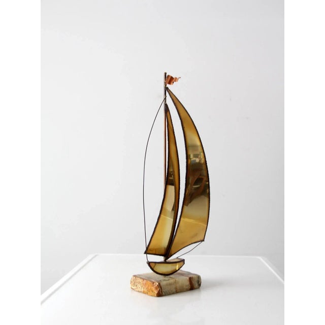 Brass Mid Century Brass Sailboat Sculpture For Sale - Image 8 of 13