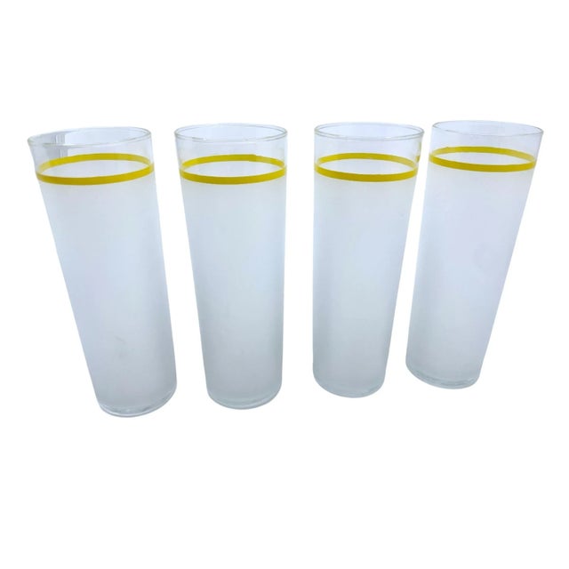 Glass 1970s Vintage Yellow Stripe Frosted Glass Tumblers- a Set of 4 For Sale - Image 7 of 7