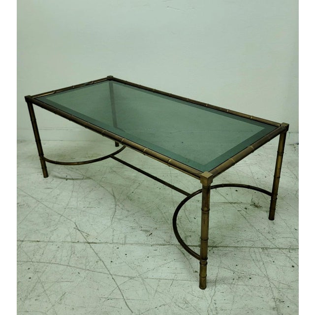 Mid-Century Modern Vintage Bamboo Effect Brass and Glass Coffee Table, 1950s For Sale - Image 3 of 10