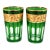Vintage French VMC Reims Emerald Green & Gold Floral Highball Glasses, Pair For Sale