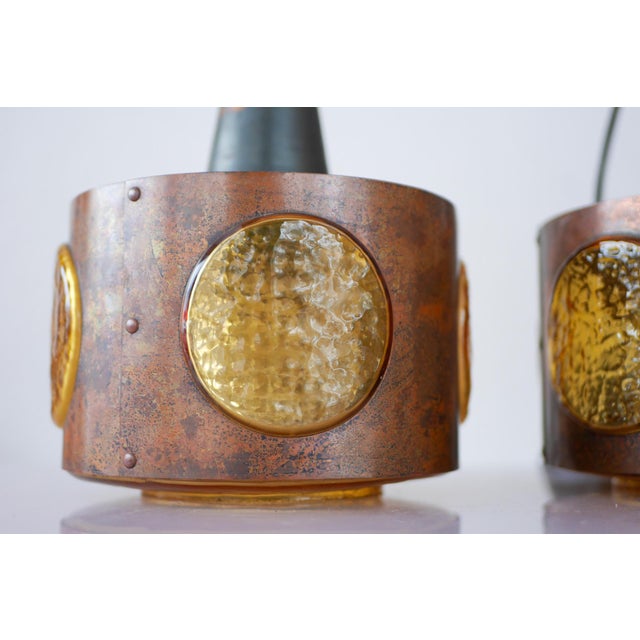 Metal Brutalist Copper and Glass Pendant Lamps by Nanny Still for Raak Amsterdam, 1960s, Set of 2 For Sale - Image 7 of 15