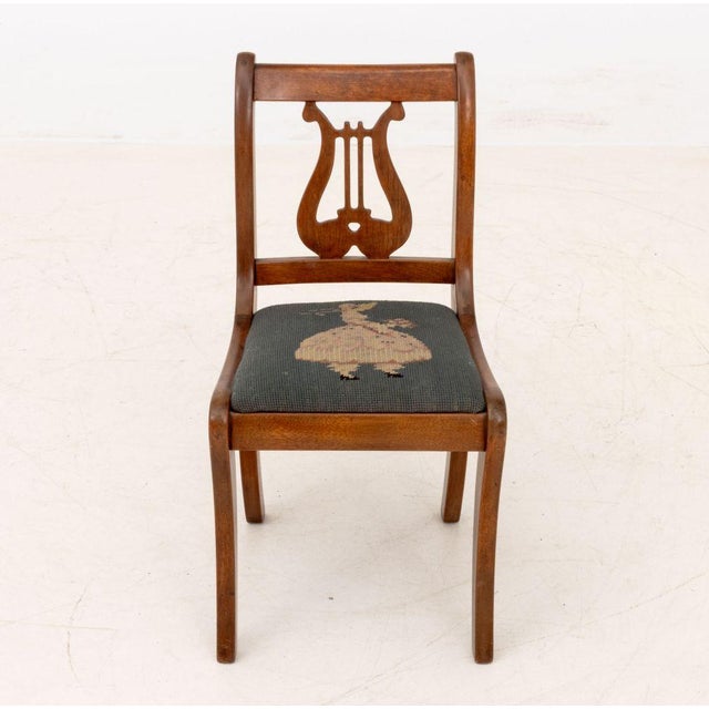 Traditional Lyre Back Walnut Children's Side Chair For Sale - Image 3 of 7