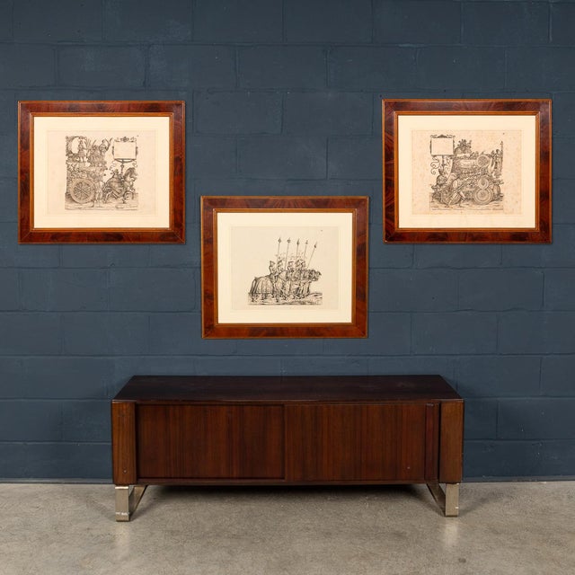 A handsome set of three framed woodcuts from the celebrated series the triumphs of maximilian, designed by hans burgkmair...
