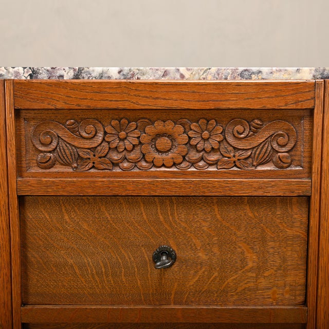 French Art Deco Nightstands in Oak and Marble, 1930s, Set of 2 For Sale - Image 13 of 18
