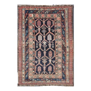 Geometric Design Antique Persian Afshar Rug With Multi-Layered Border For Sale