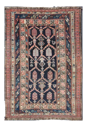 Geometric Design Antique Persian Afshar Rug With Multi-Layered Border
