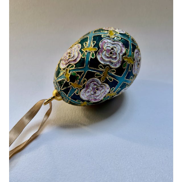 Faberge Style Cloisonne Enamel Egg Ornament, 1970's For Sale - Image 12 of 16
