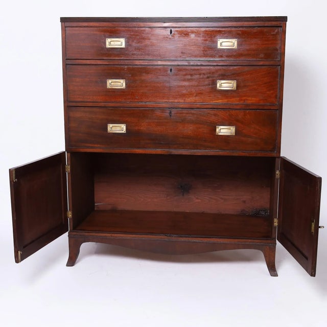 Burnt Umber Antique British Colonial Campaign Chest on Cabinet For Sale - Image 8 of 10