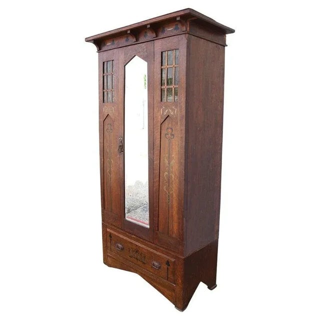 Early 20th Century Arts and Crafts Mission Oak Armoire For Sale - Image 12 of 12