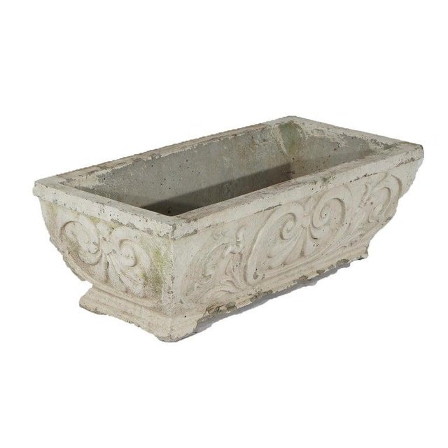 Traditional Cast Hardstone Long Garden or Patio Planter With Scroll Work in Relief 20th C For Sale - Image 3 of 5
