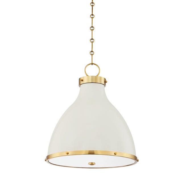 2020s Hudson Valley Lighting Mark D. Sikes Painted No. 3 2-Light Small Pendant, Aged Brass/Off White For Sale - Image 5 of 5