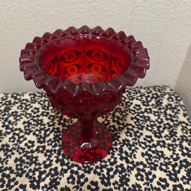 Mid-Century Modern Mid-Century Modern Viking Style Glass Ruby Compote For Sale - Image 3 of 6