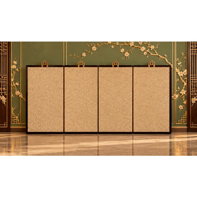 1960s The Poetry of Spring – Vintage Chinese Four-Panel Folding Screen, Hong Kong, Circa 1960s For Sale - Image 5 of 8