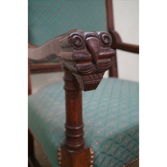 Wood Antique 19th C. Gothic Oak Throne Arm Chairs - 2 For Sale - Image 7 of 10