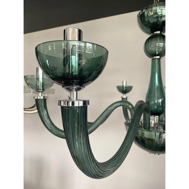 Contemporary Murano Style Glass Chandelier in Light Green Italian Art Glass by Simoeng For Sale - Image 3 of 8
