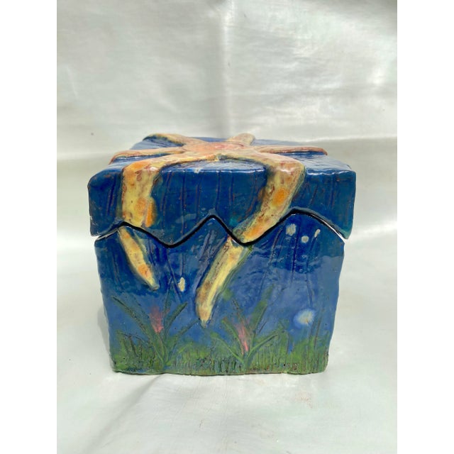Blue Hand Built Sculptural Blue Glazed Ceramic Box With Fitted Lid For Sale - Image 8 of 9
