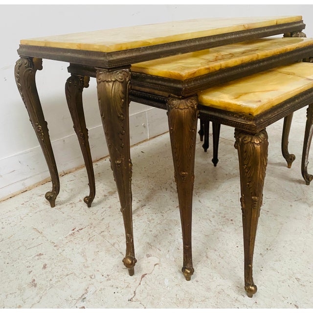 Nesting Tables in Onyx and Brass, Set of 3 For Sale - Image 6 of 8