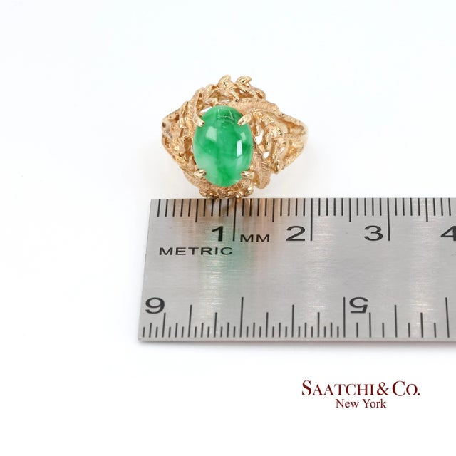 Mid 20th Century 14k Jade Ring Womens Size 6.25 Vintage Yellow Gold Cabochon Style For Sale - Image 9 of 10