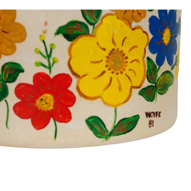 Ceramic Hand Painted Floral Stoneware Jar For Sale - Image 7 of 7