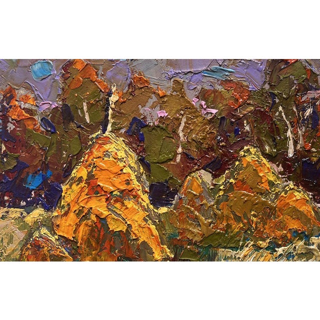 Paper Oil Painting Haystacks in the Field Oleksiy Ivanyuk For Sale - Image 7 of 10