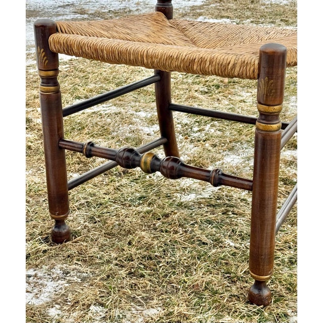 Textile Vintage Hitchcock Harvest Paint Decorated Ladderback Rush Seat Dining Chairs - Set of 4 For Sale - Image 7 of 12