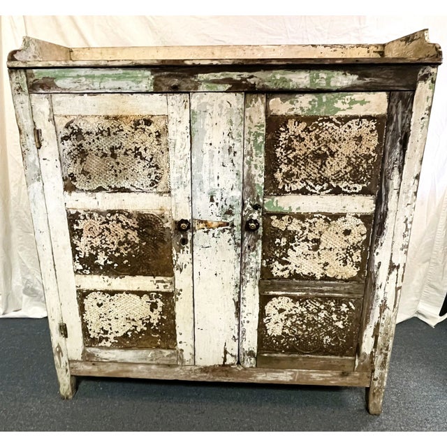 American Rustic Antique Pine Pie Safe/ Cupboard With Twelve Punched Tin Side Panels For Sale - Image 3 of 12