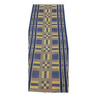 Mid 20th Century Swedish Navy & Yellow Runner Rug For Sale