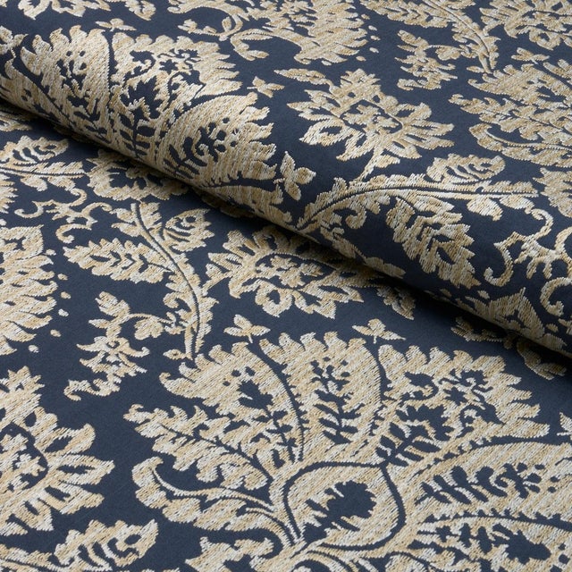 Schumacher Schumacher Gianna Embroidery Fabric In Indigo For Sale - Image 4 of 6
