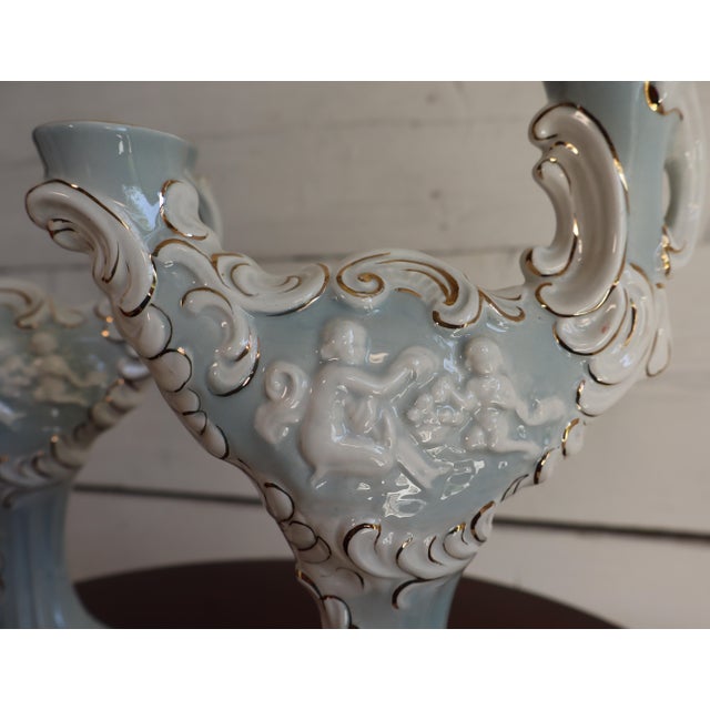 Baroque Candleholders in Capodimonte Ceramic, 1950s, Set of 2 For Sale - Image 6 of 13