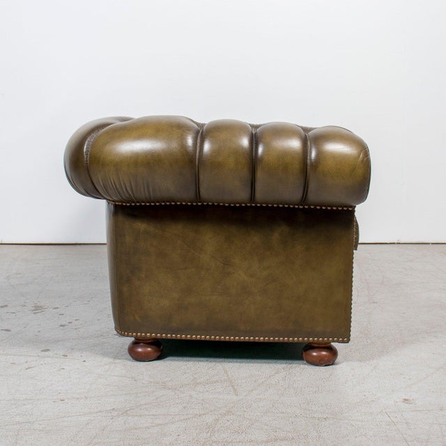 Vintage 1960s English Chesterfield Sofa in Olive Green Leather For Sale - Image 11 of 12