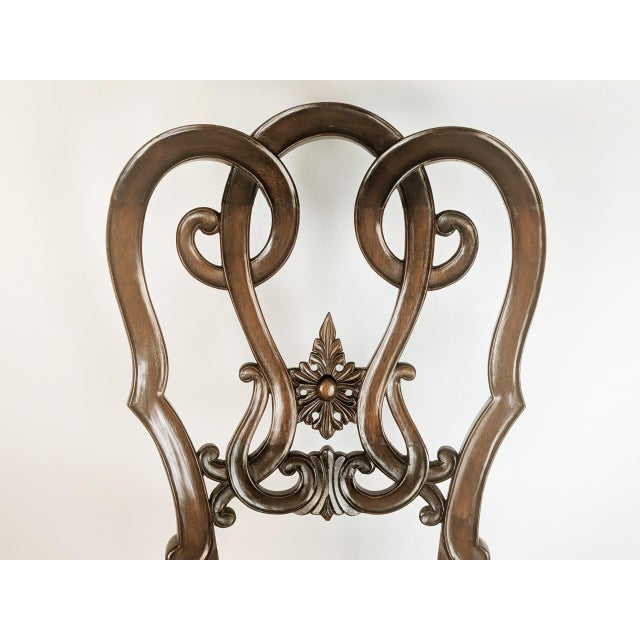 19th Century Sculptural Backrest Walnut and Velvet Sec Dining Chairs, Set of 4 For Sale - Image 3 of 13