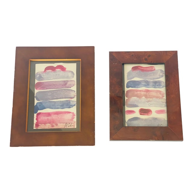 1970s Abstract Original Art Small Paintings Framed - Set of 2 For Sale