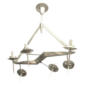 Mid-Century Polished Nickel Six-Light Chandelier, Yonel Lebovici