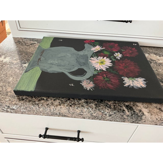 Original Painting of Dahlias in Pewter Pitcher For Sale - Image 4 of 6