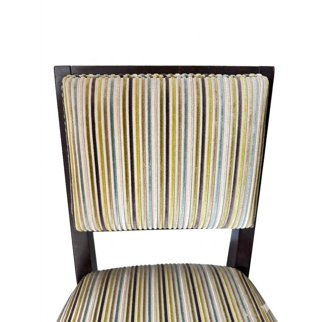 Crate & Barrel Set of 2 Cherish-Bar Stools From Crate & Barrel With Romo Striped Textured Velvet Upholstery Seat Covering For Sale - Image 4 of 5